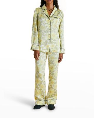 Lila Silk Floral-Print Pajama Set
