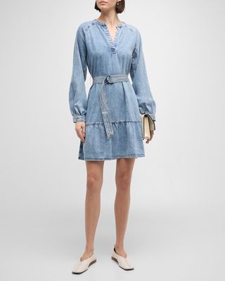 Lila Tiered Faded Denim Mini Dress