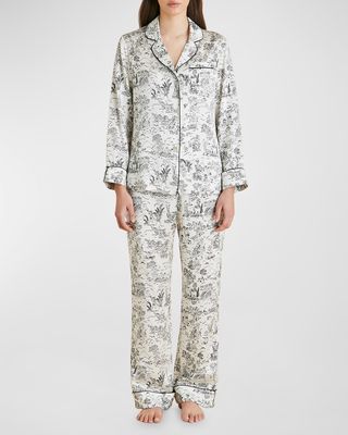 Lila Toile-Print Silk Pajama Set