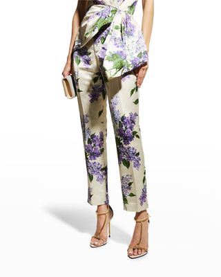 Lilac Garden Linen Slim Trousers