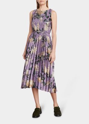 Lilac Pleated Sleeveless Midi Dress