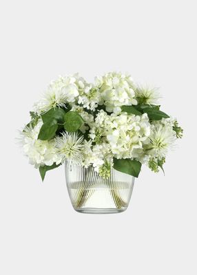 Lilacs & Dahlias Bouquet In Ribbed Glass Vase