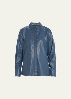Lilianne Button-Down Faux Leather Blouse