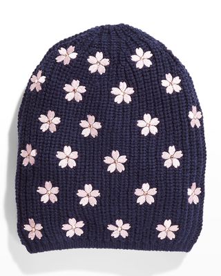 Lilies-Embroidered Knit Beanie