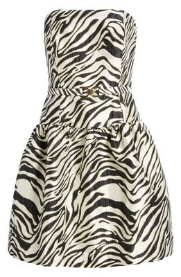 Lilly Pulitzer Akela Metallic Jacquard Strapless Dress in Black Zebra Jacquard
