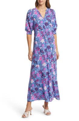 Lilly Pulitzer Andrei Floral Elbow Sleeve Maxi Dress in Boca Blue Birds Eye View