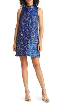 Lilly Pulitzer Brandi Metallic Mock Neck Shift Dress in Blue Grotto Twilight Floral