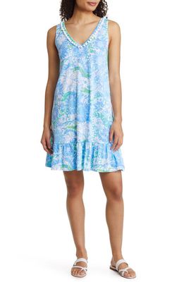 Lilly Pulitzer Camilla Floral Sleeveless V-Neck Cotton Dress in Frenchie Blue Suns Out