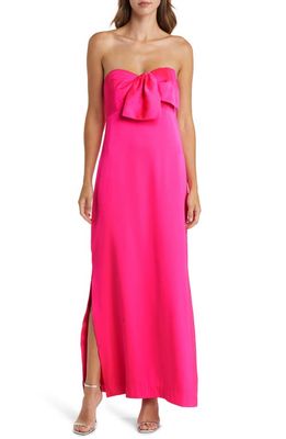 Lilly Pulitzer Carlynn Bow Strapless Satin Maxi Dress in Pink Palms