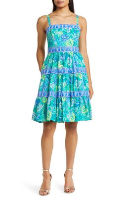 Lilly Pulitzer Casidee Floral Tiered Cotton Dress in Botanical Green In A Flutter