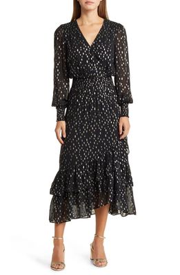 Lilly Pulitzer Cristiana Dot Fil Coupé Long Sleeve Midi Dress in Onyx