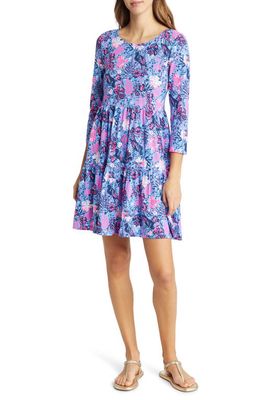 Lilly Pulitzer Geanna Fit & Flare Cotton Knit Dress in Boca Blue Birds Eye View