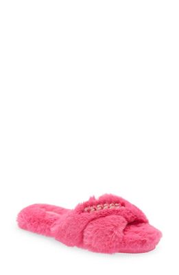 Lilly Pulitzer Layla Faux Fur Rhinestone Slipper in Pink Grenadine