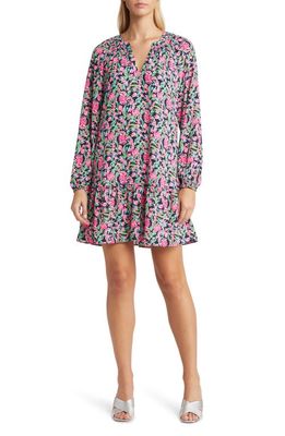 Lilly Pulitzer Lucee Floral Print Long Sleeve Dress in Navy Garden Variety