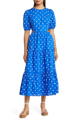 Lilly Pulitzer Lyssa Polka Dot Cutout Tiered Cotton Dress in Blue Grotto Hotter Spot