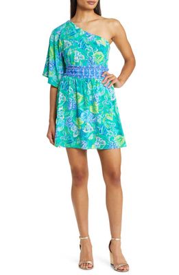 Lilly Pulitzer Niki Floral One-Shoulder Skort Romper in Botanical Green Flutter Romper