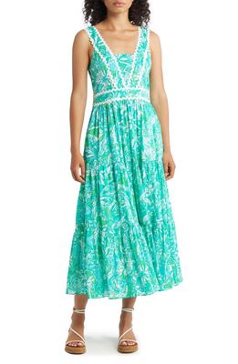 Lilly Pulitzer Pollie Tiered Scallop Trim Sundress in Botanical Green Safari Sangria