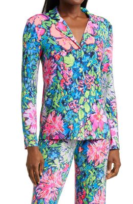 Lilly Pulitzer Print Long Sleeve Button-Up Knit Pajama Top in Multi Festive Fantasy