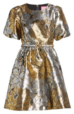 Lilly Pulitzer Priyanka Floral Metallic Puff Sleeve Dress in Gold Metal