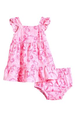 Lilly Pulitzer® Charlize Floral Tiered Cotton Dress & Bloomers in Conch Shell Pink Flamingle 