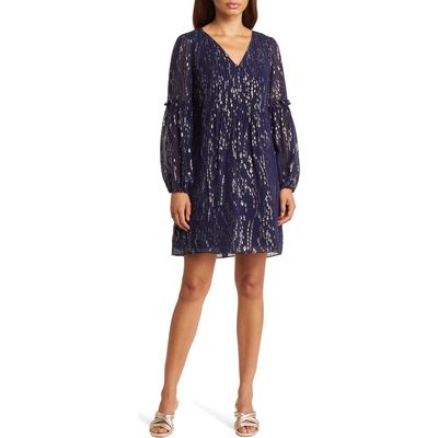 Lilly Pulitzer® Cleme Long Sleeve Silk Blend Dress in True Navy 