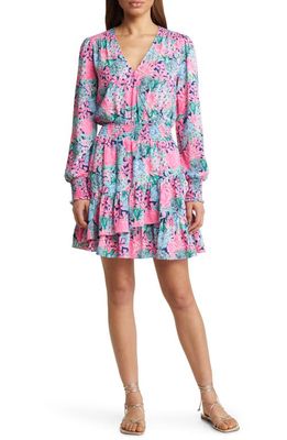 Lilly Pulitzer® Cristiana Smocked Long Sleeve Tiered Dress in Oyster Bay Navy