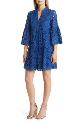 Lilly Pulitzer® Hazelanne Eyelet Tiered Cotton Trapeze Dress in Oyster Bay Navy