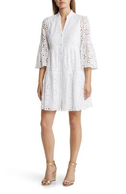 Lilly Pulitzer® Hazelanne Eyelet Tiered Cotton Trapeze Dress in Resort White Funflower Eyelet