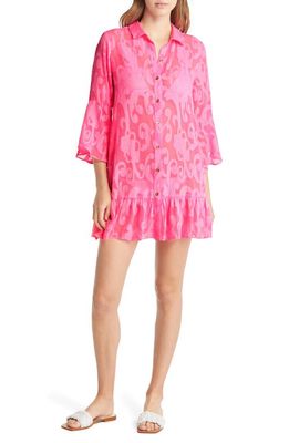 Lilly Pulitzer® Jacquard Cover-Up Shirtdress in Pink Shandy Poly Crepe Swirl C