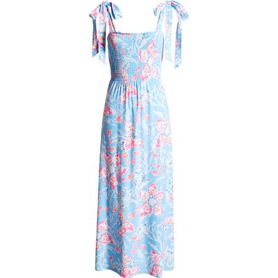 Lilly Pulitzer® Kailua Floral Smocked Tie Shoulder Maxi Sundress in Multi Bahamian Rhapsody 