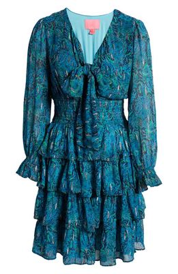 Lilly Pulitzer® Laralynn Metallic Printed Tiered Long Sleeve Dress in Low Tide N