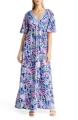 Lilly Pulitzer® Manuela Print Short Sleeve Maxi Dress in Oyster Bay Navy Youve Been Spo