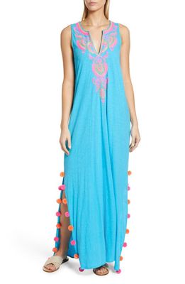 Lilly Pulitzer® Nolia Embroidered Pompom Cotton Cover-Up Dress in Turquoise Oasis