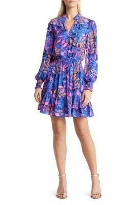 Lilly Pulitzer® Shilah Botanical Print Long Sleeve Tiered Dress in Blue Absolute Purrfection