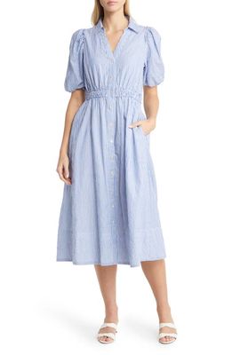 Lilly Pulitzer® Tassie Puff Sleeve Midi Shirtdress in Coastal Blue Oxford Stripe