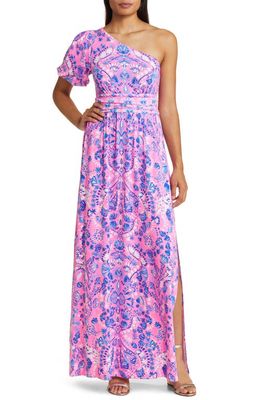 Lilly Pulitzer Solana One-Shoulder Maxi Dress in Havana Pink Turtle Tidepool