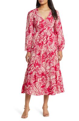 Lilly Pulitzer Tinslee Long Sleeve Tiered Midi Dress in Poinsettia Red Island Vibes