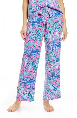 Lilly Pulitzer Woven Pajama Pants in Plumeria Pink Untamed Hearts