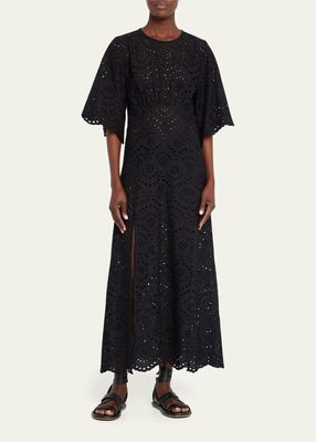 Lily Embroidered Eyelet Midi Dress