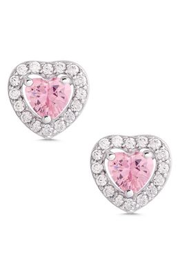 Lily Nily Kids' Cubic Zirconia Heart Halo Stud Earrings in Pink