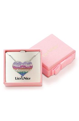 Lily Nily Kids' Rainbow Cubic Zirconia Heart Pendant Necklace in Multi Silver
