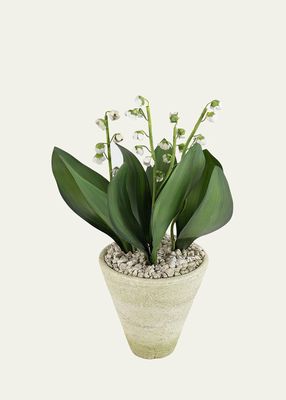 Lily of the Valley May Birth Flower in White Terracotta Pot