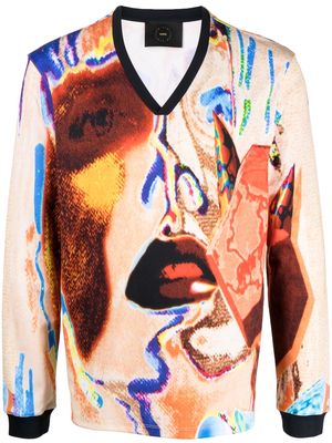 Limitato painterly-print V-neck sweatshirt - Multicolour