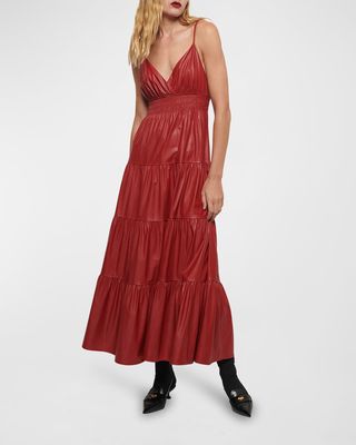 Linda Faux Leather Tiered Maxi Dress