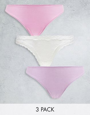 Lindex 3-pack thong in pink, white and lilac-Multi