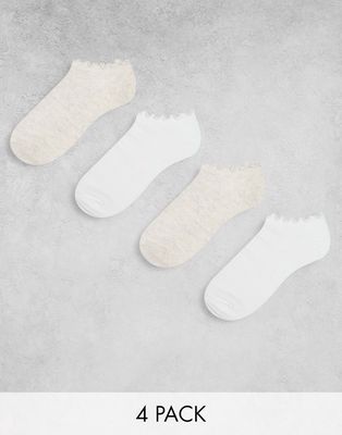 Lindex 4-pack ribbed footsie socks with frill edge in white and beige-Multi