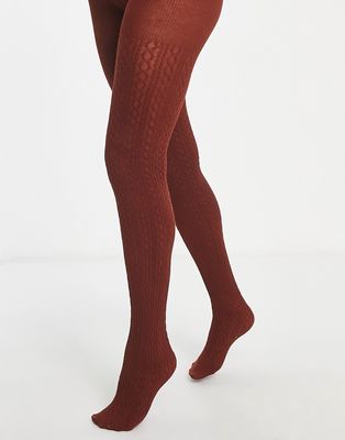 Lindex cable knit tights in rust-Orange