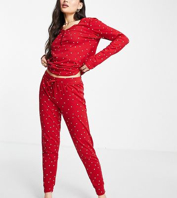 Lindex exclusive cotton blend pajama sweatpants in red heart print - MULTI