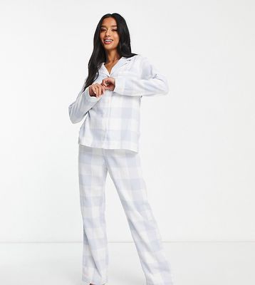 Lindex Exclusive Petite revere top and pants pajama set in blue check print