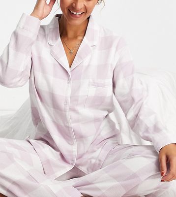 Lindex Exclusive revere top and pants pajama set in lilac check print-Purple